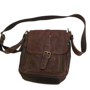 Mou Meraki Brown Genuine Leather Messenger Crossbody Bag 10"x10"x3"